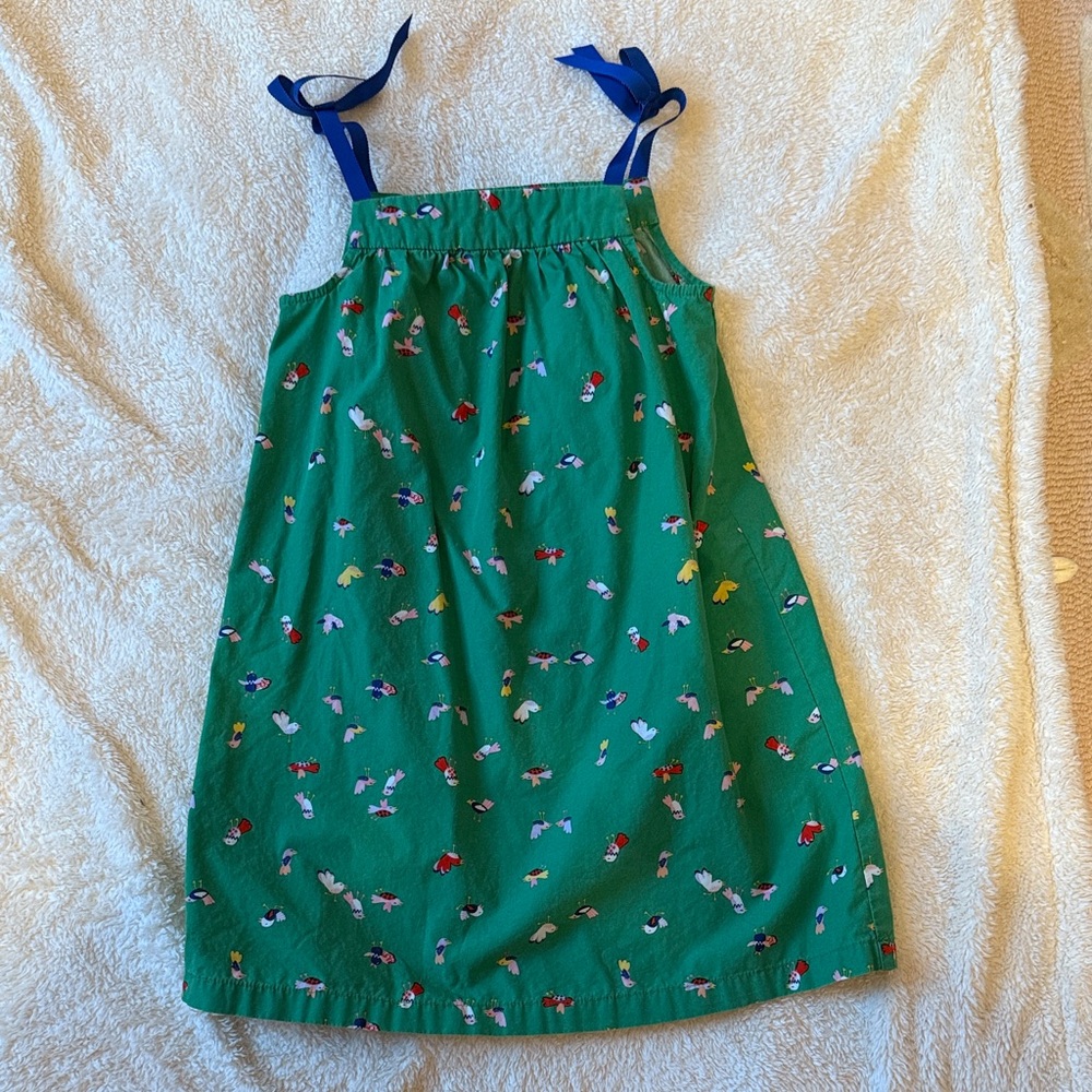 Green Dress with Blue Straps and Floral Print